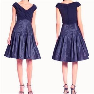 Tadashi Shoji Collection Taffeta Silk Pleated Ruching Classic Fit Flare Dress 4